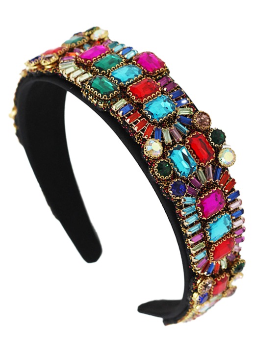 Bentita lata din catifea cu pietre stralucitoare, multicolor, marime universala