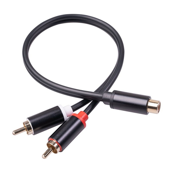 Cablu audio RCA, adaptor 2 RCA tata la 1 RCA mama, negru, 0m
