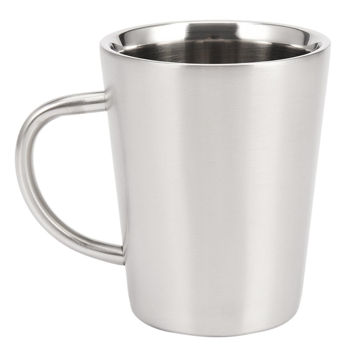 Cana cafea dublu strat, otel inoxidabil, argintiu, 8.5x6.5x10.5cm, 340ml