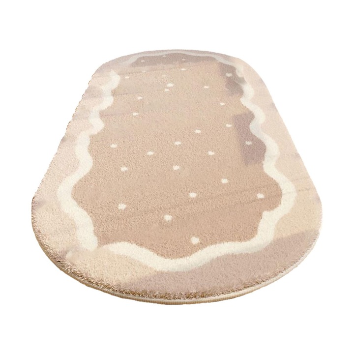 Covor oval shag, poliester moale, 40x122cm, antiderapant, alb