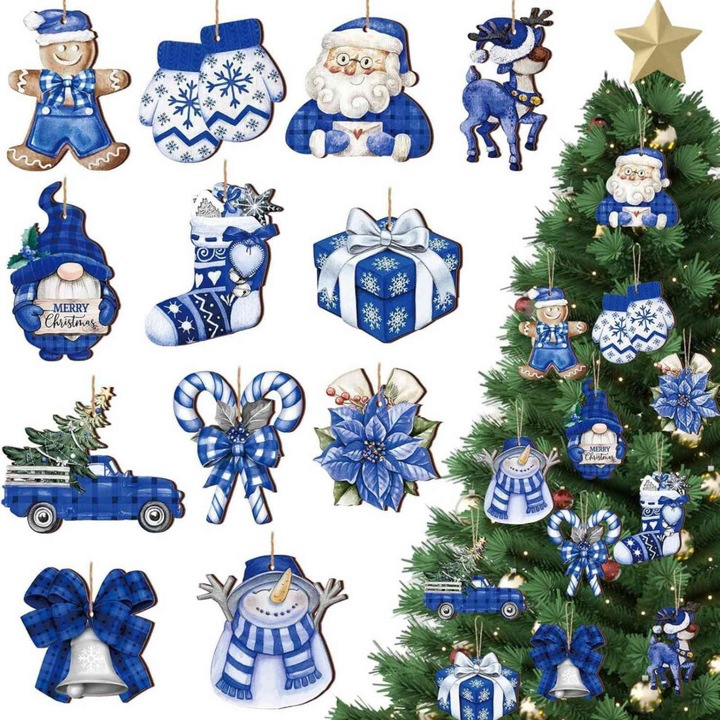 Set 24 ornamente lemn gnomi Craciun multicolor 5x7cm
