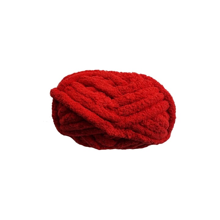 Vastag Chenille fonal kézi kötéshez, piros, 2cm vastagság, 226g, 25.6m