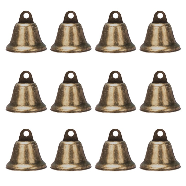 Set 12 clopotei metalici bronz, decor suspendabil, 3.8cm