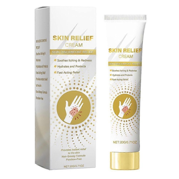 Bőrápoló nyugtató krém, balzsam, Skin Relief, aloe verával és zabbal, hidratáló és regeneráló, fehér, 20g