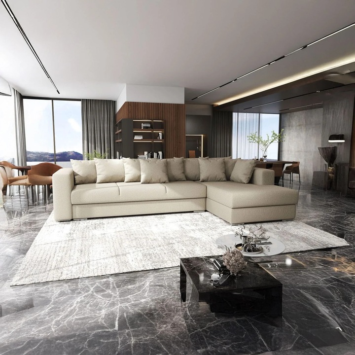 Coltar extensibil dumonde cu lada de depozitare si sezut confortabil din spuma high-density, Gloria Enjoy Camel II 320x183 cm