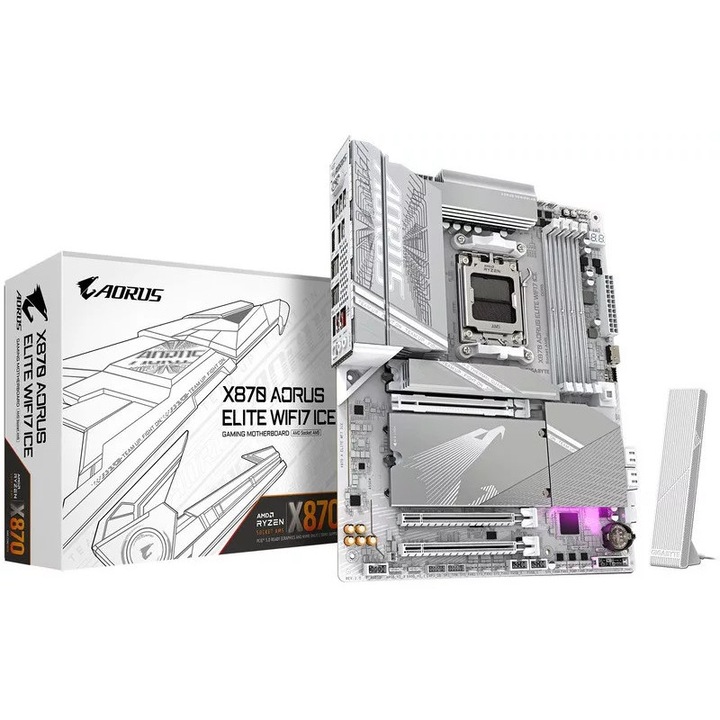 Placa de baza AM5 Gigabyte X870E ATX DDR5 WiFi7 BT5.4 AORUS ELITE ICE