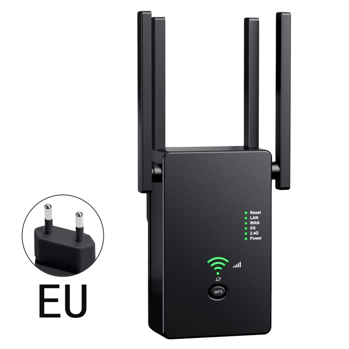 Amplificator de semnal Wi-Fi, Aiorber, router dual-band 5G/2, 4 GHz cu acoperire de 1200 m, amplificator de semnal, trei moduri de conectare, U6, negru
