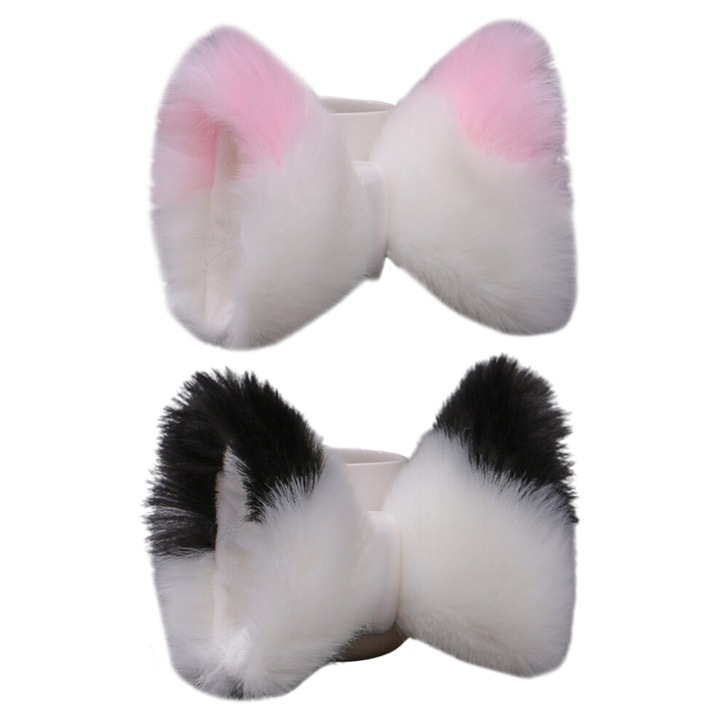 Accesorii cosplay urechi pisica blana artificiala negru set 2 perechi