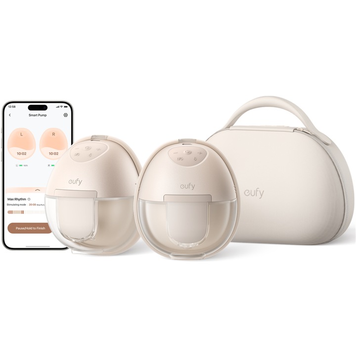 Eufy S1 Pro barna hordozható mellszívó, HeatFlow™ technológia, Optimális kényelem, Bézs
