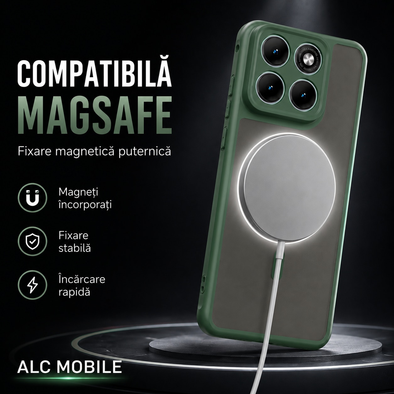 Husa pentru Motorola Edge 70 Fusion Matte, compatibila cu MagSafe, Protectie 360, Anti-Soc, Verde