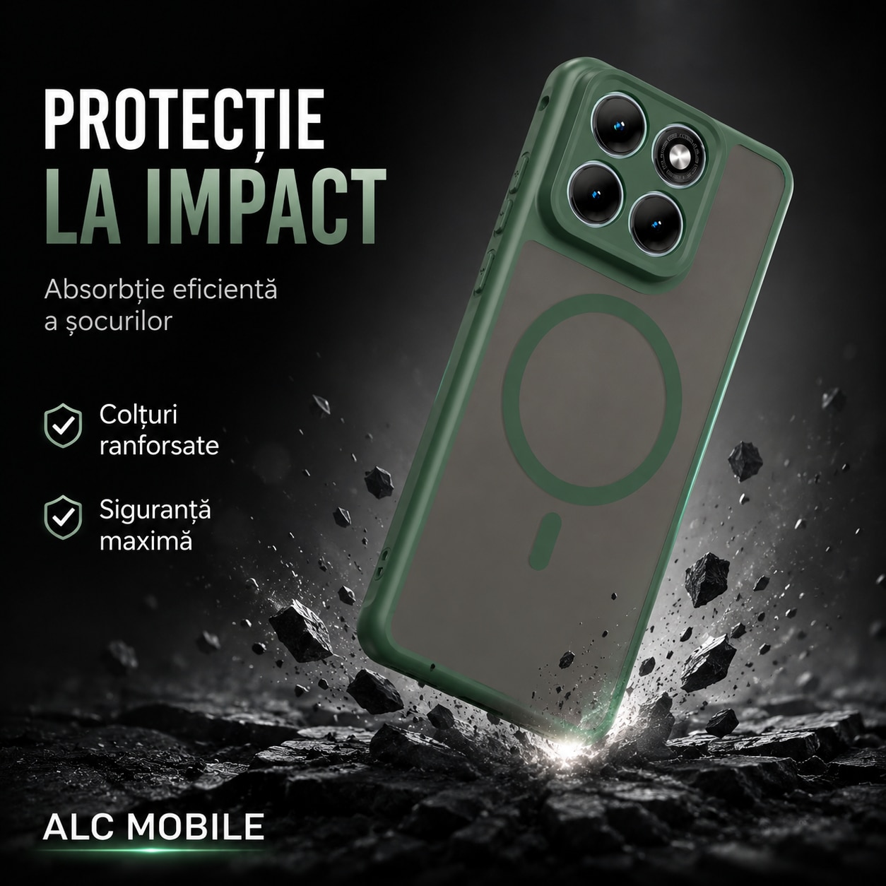Husa pentru Motorola Edge 70 Fusion Matte, compatibila cu MagSafe, Protectie 360, Anti-Soc, Verde