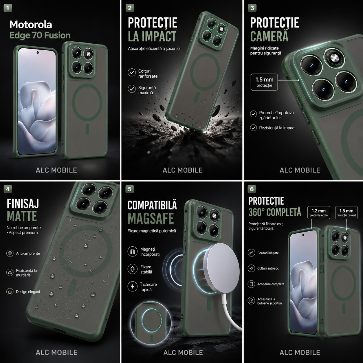 Husa pentru Motorola Edge 70 Fusion Matte, compatibila cu MagSafe, Protectie 360, Anti-Soc, Verde