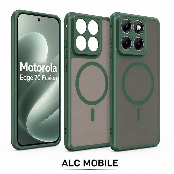 Husa pentru Motorola Edge 70 Fusion Matte, compatibila cu MagSafe, Protectie 360, Anti-Soc, Verde