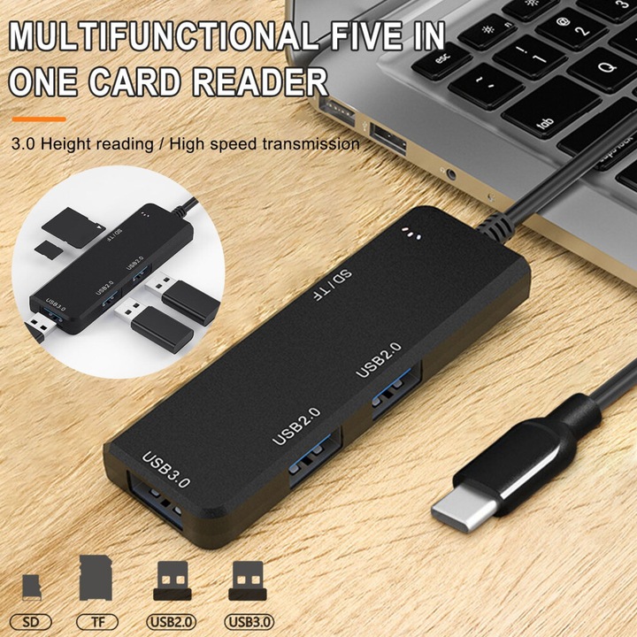 USB 3.0 хъб, 4 порта, ултра тънък, сребрист, 10x3см