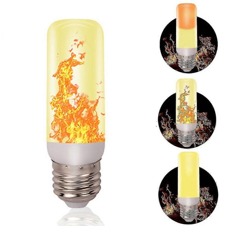 Bec LED lánghatású, 3 mód, sárga, E27, 3W, 1400K
