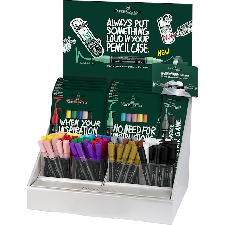 Set Markere Acrilice Faber-Castell Multimark, 5 Markere cu Efect de Oglindă, 5 Culori Individuale, Multicolor