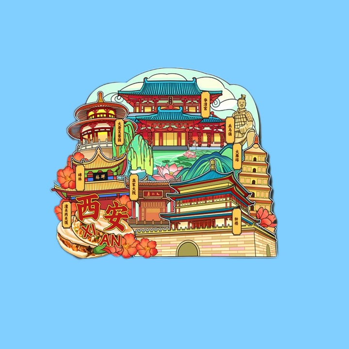 Magnet decorativ din lemn, suvenir Xi'an China, 9.5x8cm