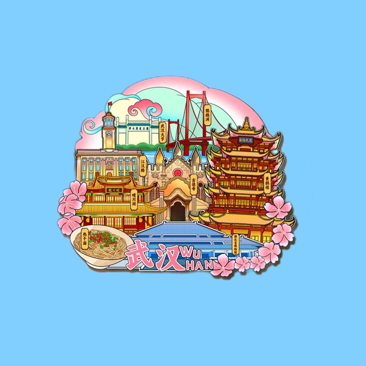 Magnet decorativ, Wuhan China, lemn, 9.5x8cm, multicolor