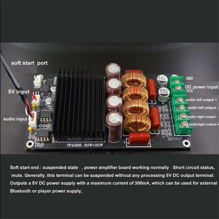 HiFi sztereó erősítő panel 600W D osztály fekete 52V
