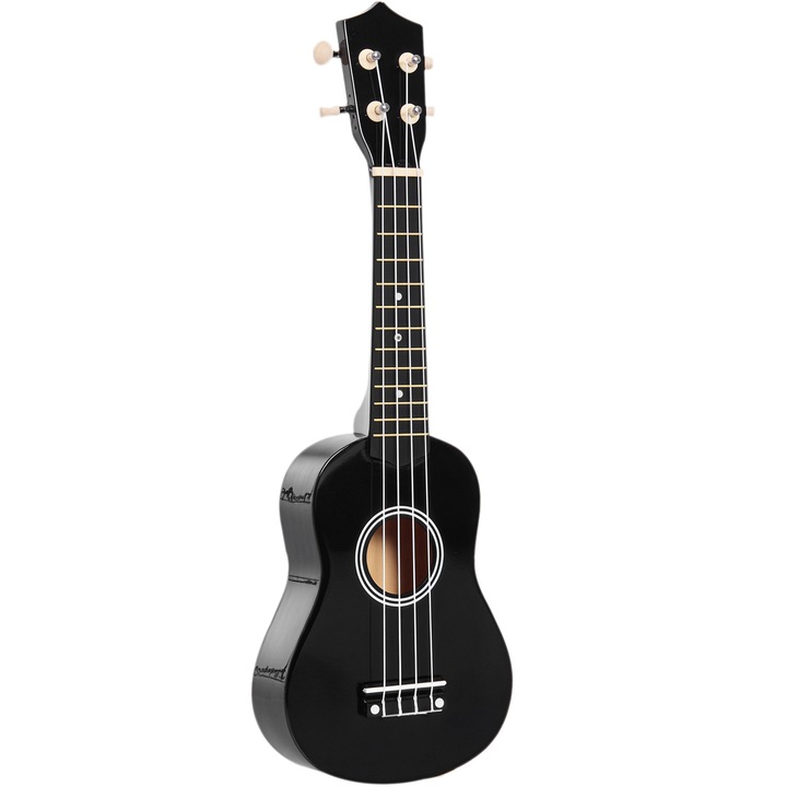 HOMCOM Ukulele pentru incepatori de 21 de inch din lemn, cu corzi de nailon, pana si coarda de schimb, Negru