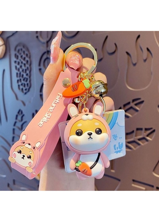 Breloc Shiba Inu iepure, amuzant, PVC, multicolor