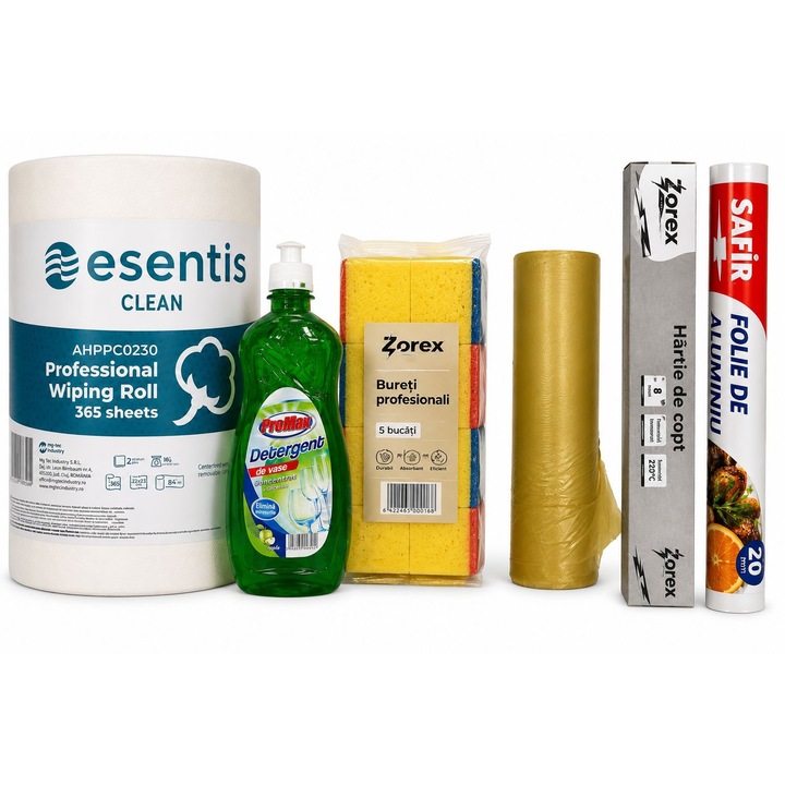 Set Pachet Economic Curățenie și Bucătărie, SUPER MAGIC, 8 produse esențiale, aromă de măr, 750 ml