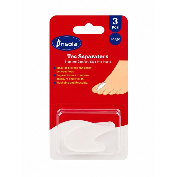 INSOLA Separator pentru degete, marime mare, 3 buc., gel de silicon, confort si aliniere pentru degete