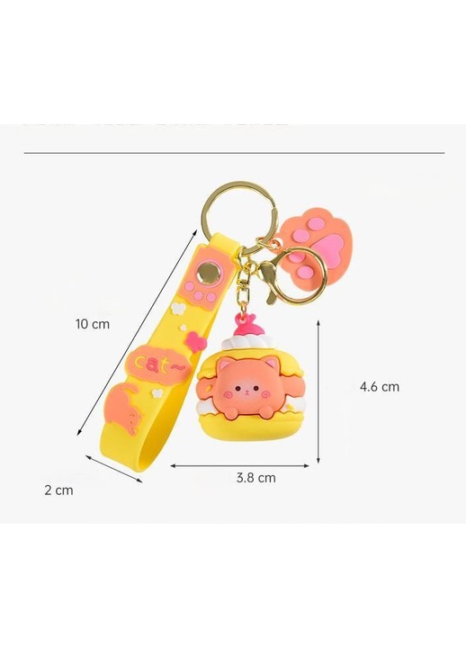 Macaron cicás kulcstartó, puha gumi, többszínű, 7x5cm