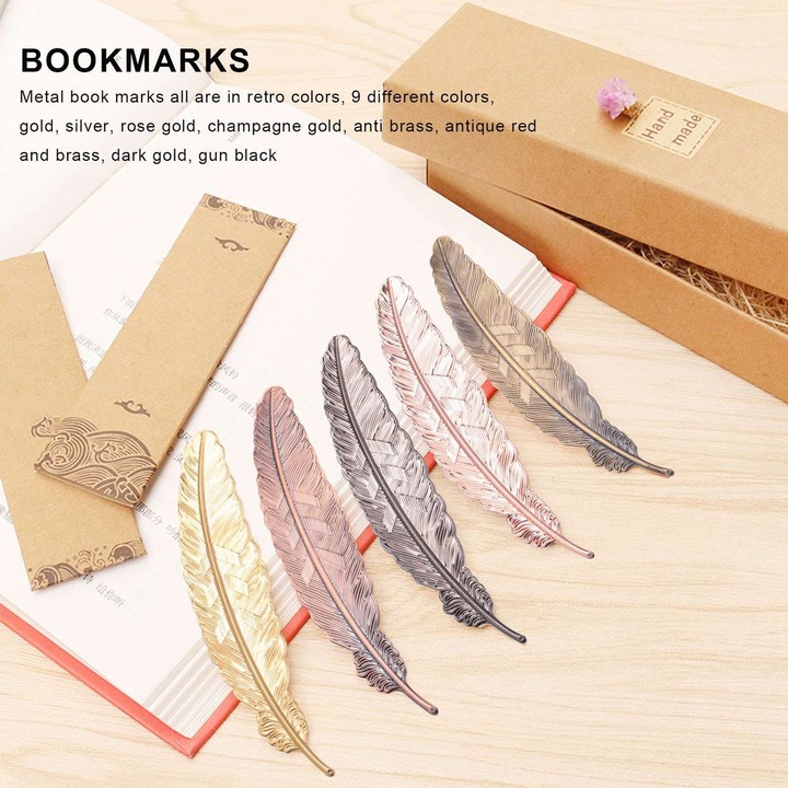 Set 27 semne carte metalice pene multicolor 11.4x2.3cm