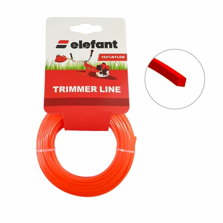 Fir mosor trimmer/motocoasa Elefant, profil patrat, dimensiune 1.6mmx15m, Portocaliu