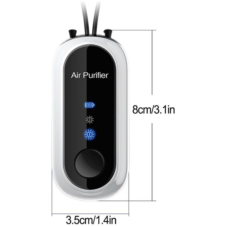 Hordozható légtisztító negatív ionokkal, fehér, 700mAh, 5x2x1cm