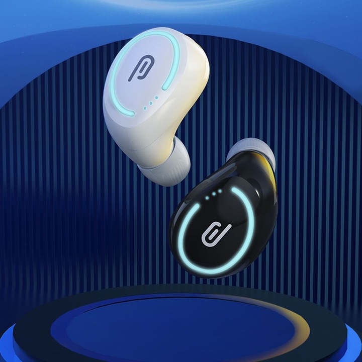 Vezeték nélküli sport fülhallgató, Bluetooth 5.1, ergonomikus, fekete, kompakt