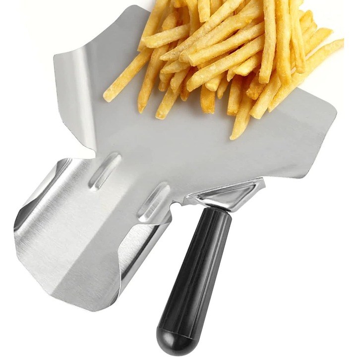 Lingura inox pentru cartofi prajiti, maner antiderapant, rezistenta la caldura, 30x10cm
