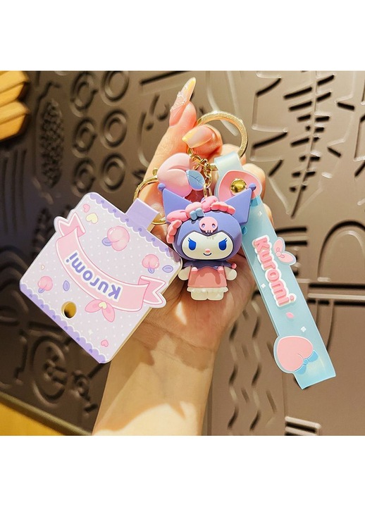 Breloc Kuromi Sanrio Family Peach, amuzant, PVC, 1 buc