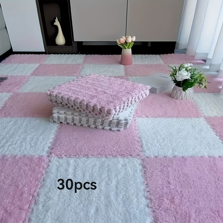 Комплект от 30 тъкани подложки, бяло-розови, 30x30см, перящи се, противоплъзгащи