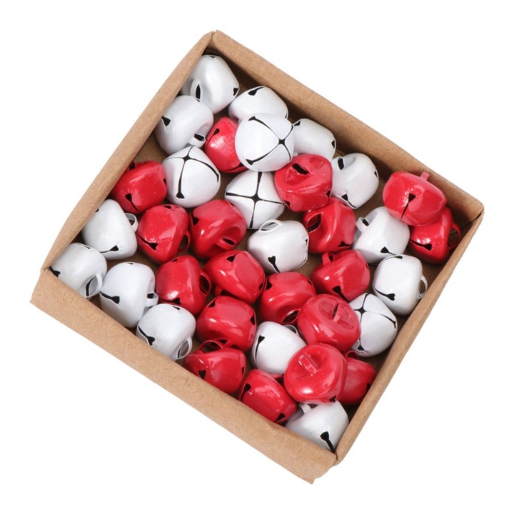 Set 36 clopotei Craciun alb rosu 3x3cm