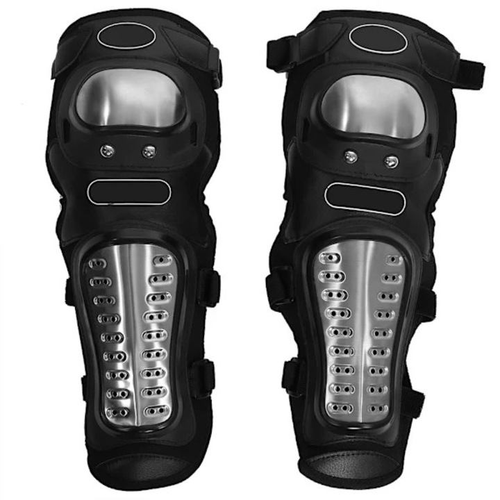 Set 2 genunchiere protectie motocicleta inox ajustabile ergonomice negre