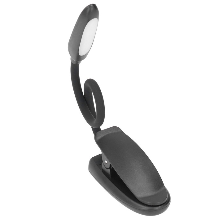 Lampa de citit cu clema, 6 LED, reglabila 360°, alb, 7x8x3.5cm