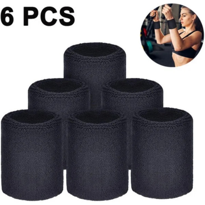 Set 6 benzi de incheietura sport, negru, 8x8cm, bumbac-latex