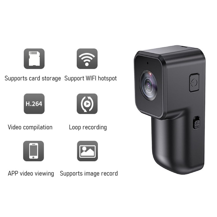 Mini sportkamera WiFi 1080P klipszes fekete