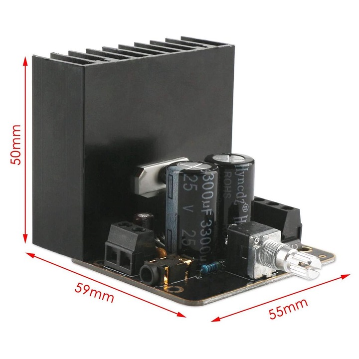 Audio erősítő panel 2.0 kétcsatornás 30W+30W fekete 12V