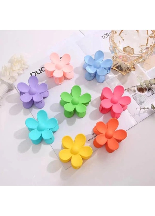 Clame de par, floral, albastru, 7x7cm, plastic
