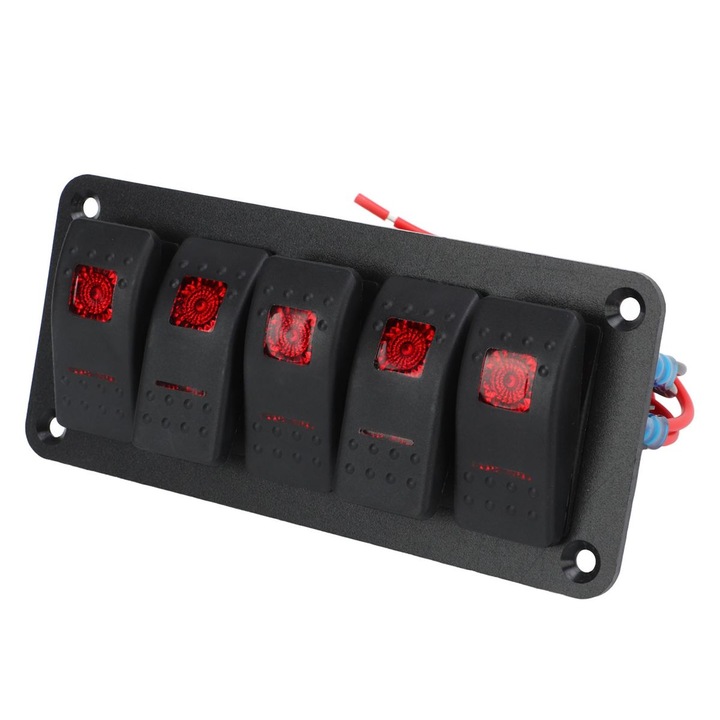 5-ös kapcsolópanel, vízálló, alumínium, fekete, 12V 24V
