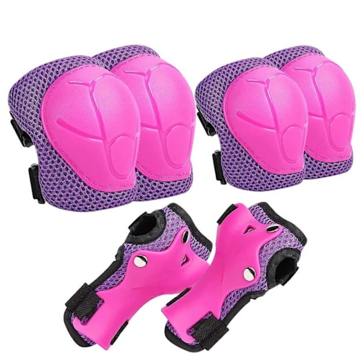 Set 6 in 1 protectii copii, genunchiere si cotiere, mov roz albastru negru, S, 15-35kg
