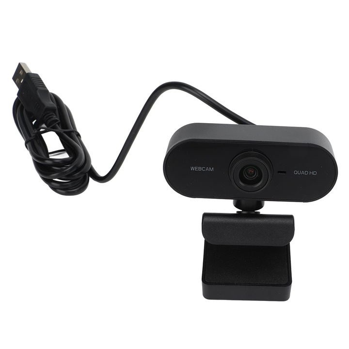 Webkamera HD 1440p, zajszűrős mikrofon, széles látószög, USB2.0, fekete, 4x4x4cm