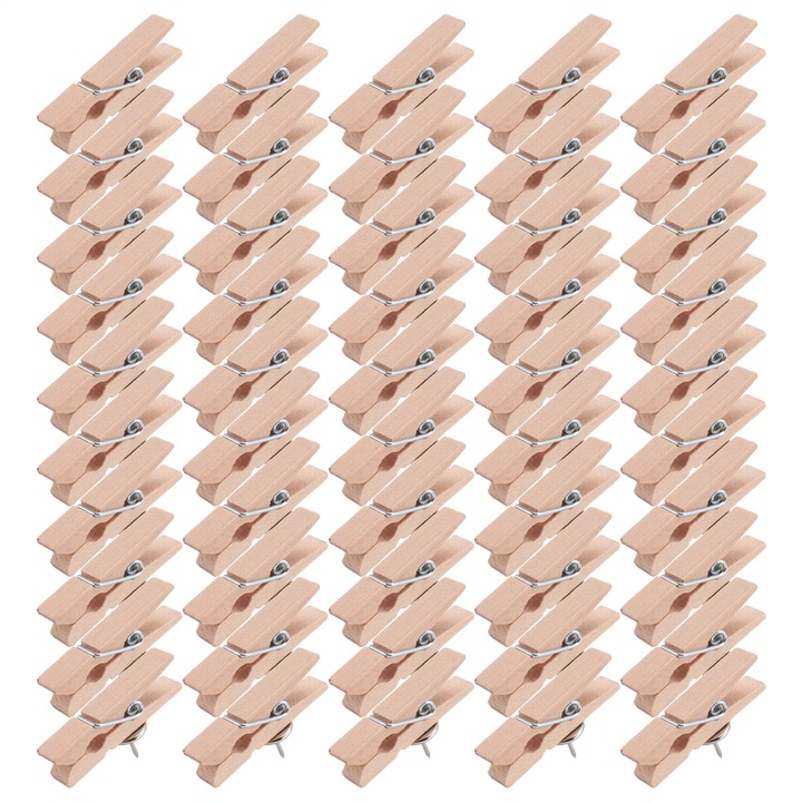 Pioneze cu cleme din lemn, 50 buc, natural, 35x7mm