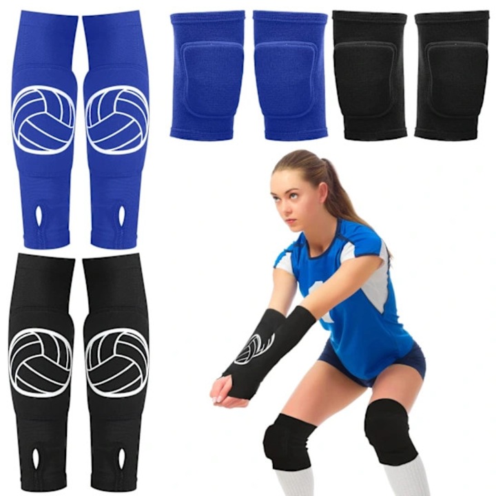 Set protectie volei genunchiere si mansete, negru albastru, marime universala