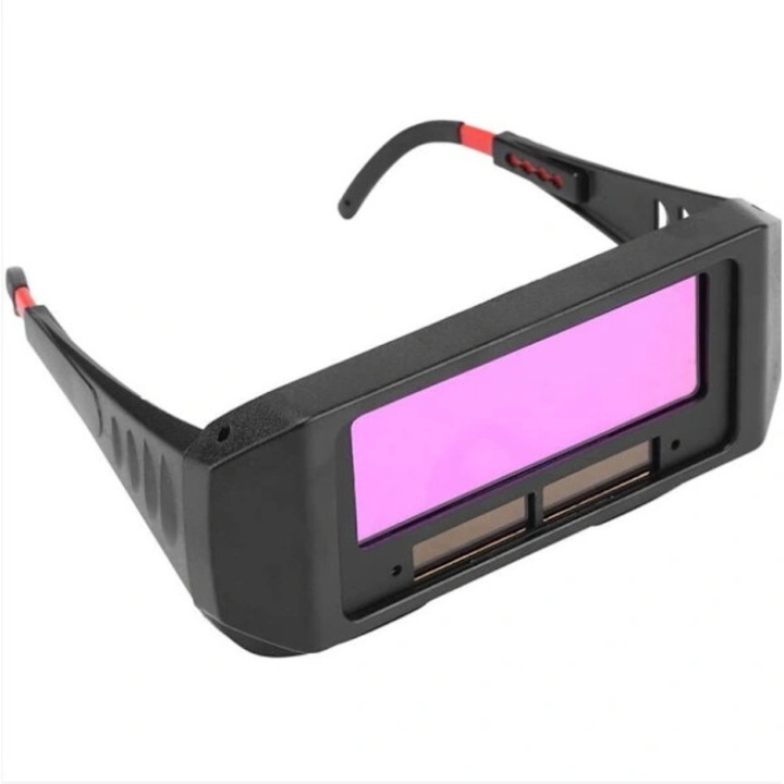 Set 11 bucati, ochelari de sudura/ochelari de protectie auto-intunecati din policarbonat si ABS, anti-aburire si anti-UV, reglabili, negru, 1 x ochelari + 10 x folii de protectie