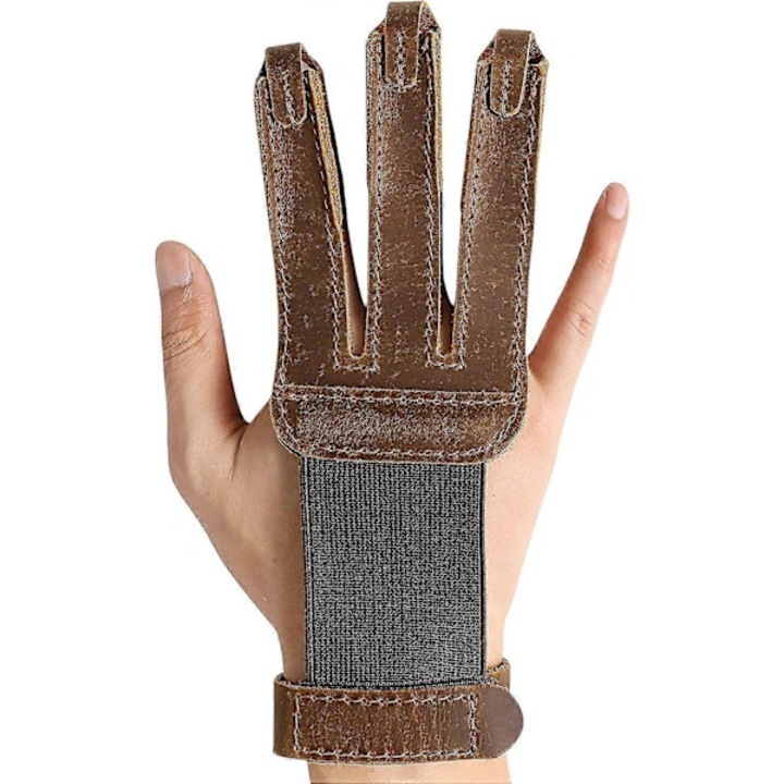 Manusi tir cu arcul piele naturala, protectie trei degete, elastic, 21x8cm