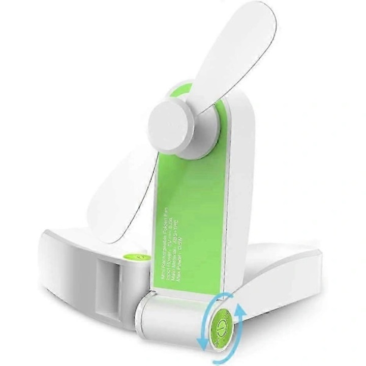 Mini USB hordozható ventilátor, 9x3.6x2cm, 2 sebességfokozat, összecsukható, fehér